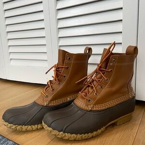 LL Bean Boots Brown Two-Tone Waterproof Lace-Up Duck Boots